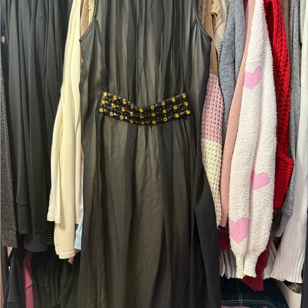 Banana Republic Black Midi Dress with Gold Accents